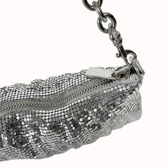 Express Silver Mesh Shoulder Bag With Chain Strap Shimmer Evening Party Clutch - Picture 16 of 16